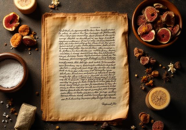 Particolare di un antico ricettario e ingredienti d'epoca