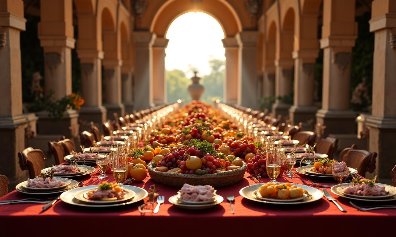 Tavola imbandita in stile romano antico